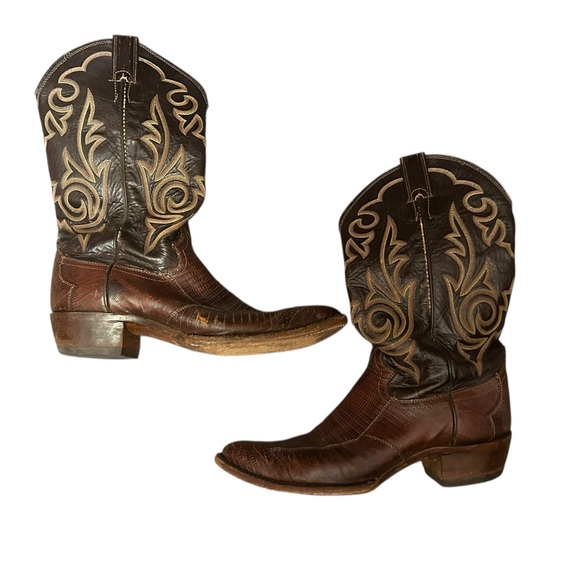 Justin Boots Other - Vintage Justin Lizard Skin Cowboy Boots - Size 9D Brown